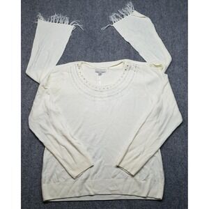 Carolyn Taylor Sweater Womens XL Ivory Scoop Neck Rhinestone & Scarf New
